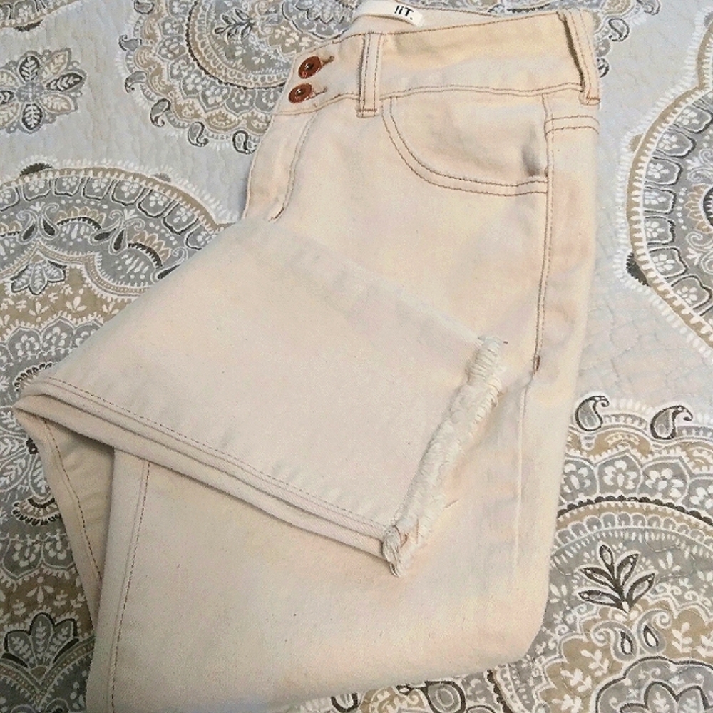 !it Kylie High-rise Curvy Skinny Ankle Denim Jean in Oatmeal with Raw Hem size 4